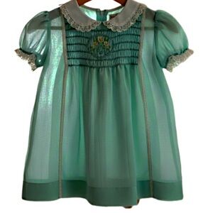 Vintage Poly Finders Hand Smocked Teal Dress 24 Months 1970’s